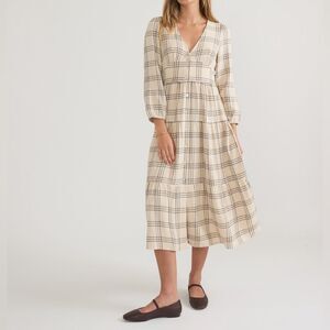 NWOT Marine Layer Maeve Cream Windowpane Maxi Dress Size Large